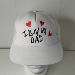VTG I Luv Love My Dad Mesh Trucker Hat Snapback Cap USA Fathers Day Gift Hearts